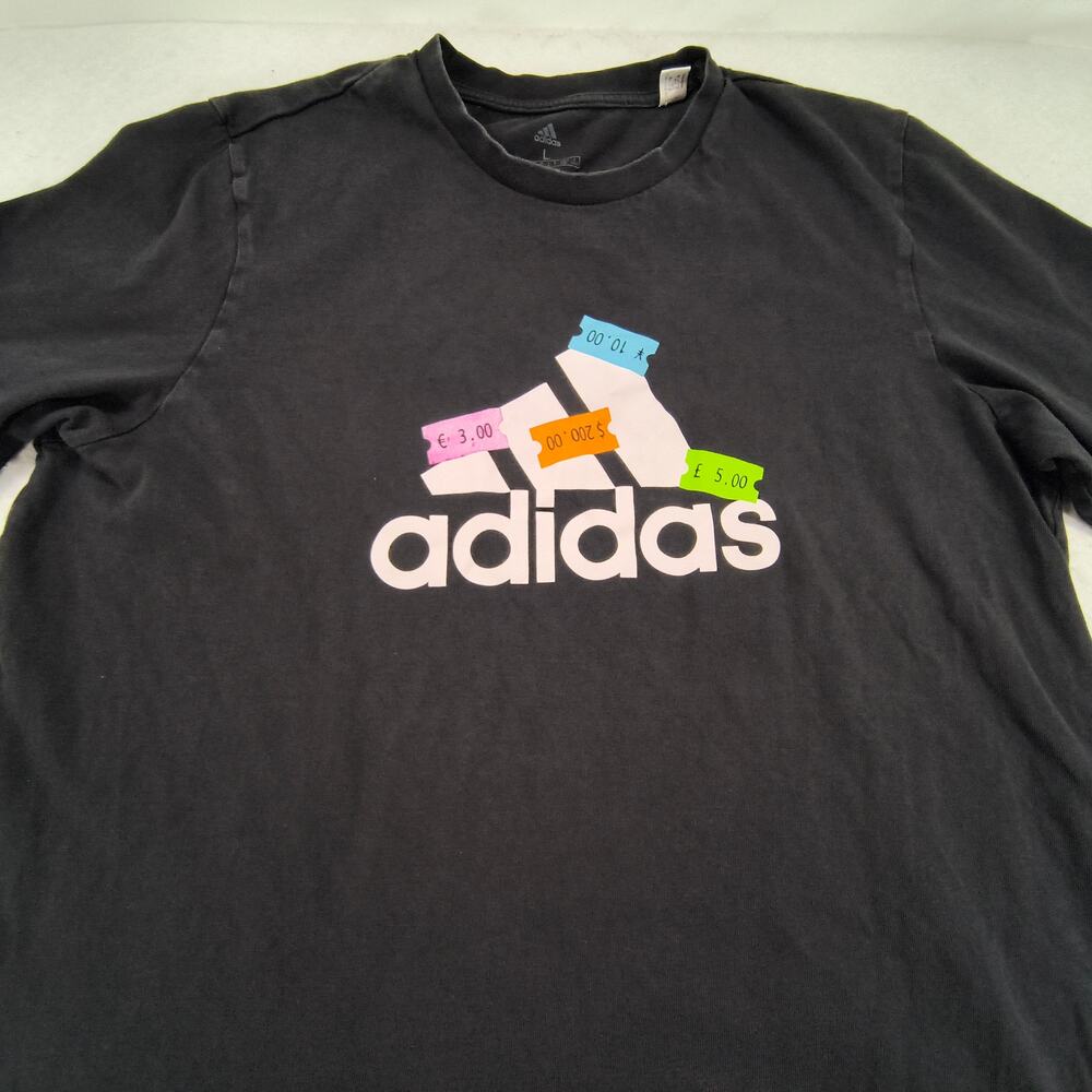 Adidas Graphic Crew Neck Long Sleeve T Shirt Mens Size Large L Black White